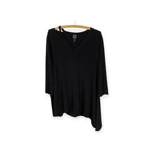 Clara SunWoo Black Asymmetrical Cut Out V-Neck Tunic Top Size XL